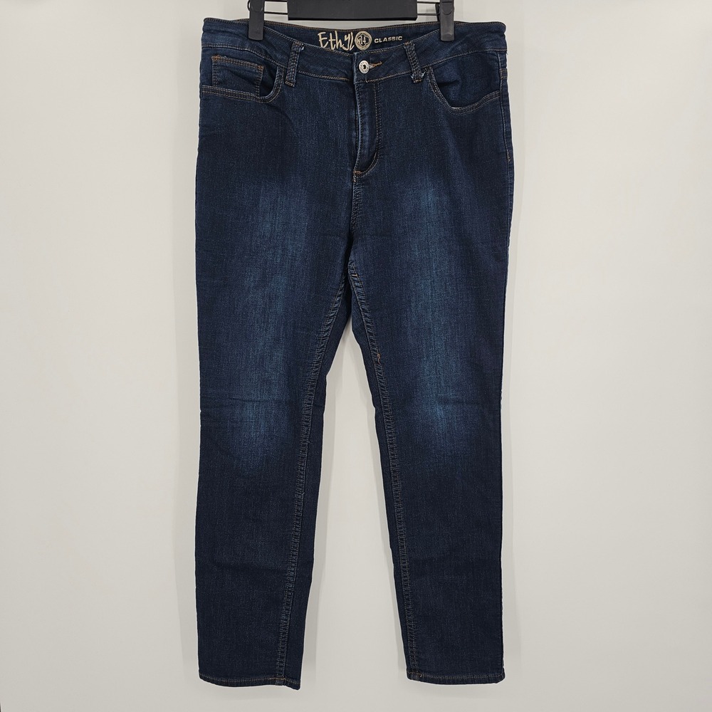 Ethyl Classic Dark Wash Denim Jeans Size 14 Women's Stretch Comfort Straight Leg